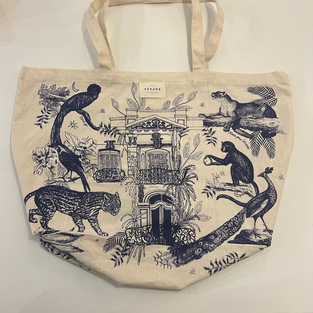 Sezane Canvas Tote with Animal Print